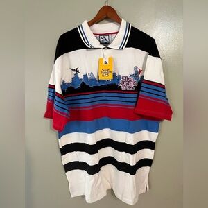 5ive Jungo Co Striped Polo Shirt with Embroidered Logo Red Blue Size 2X NWT